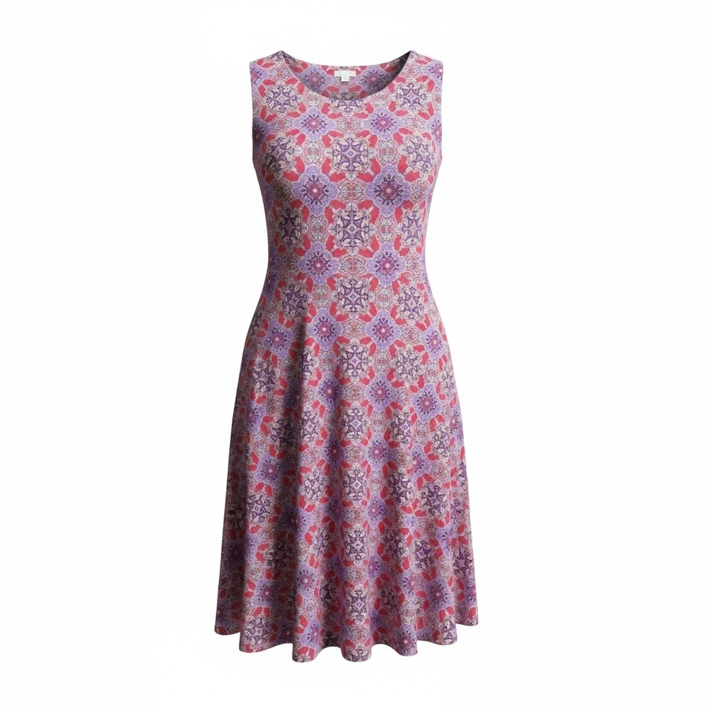 J. JILL | Sleeveless Swing Geometric Kaleidescope Pink Purple A-Line Dress | XLT